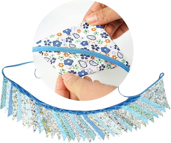 36 stk. blå stoffvimpelbanner, 10 m dobbeltsidig bomullsvimpel, trekantet flaggkrans, blomstervimpler til bryllupsbursdagsfester -Yx Blue