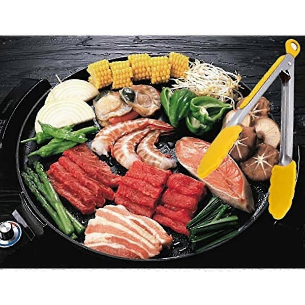 Kökstänger Matlagning Sallad Matservering Silikon BBQ Tänger Rostfritt Stål Handtag Redskap 10 tum (Gul)