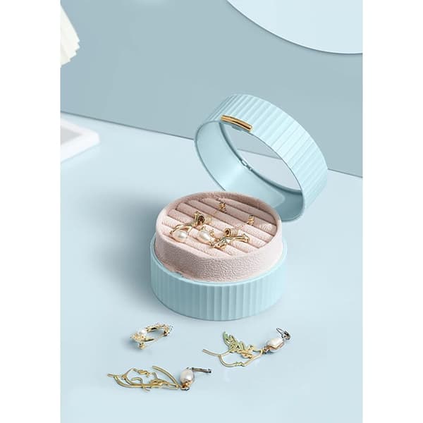 Liten bærbar smykkeskrin for ringer, øredobber, halskjeder (blå)