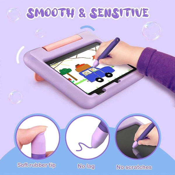 2-pakning Barnevennlige Styluspenner for Berøringsskjermer med Fester, Anti-Rulle Tablet Stylus for iPad, iPhone, Nettbrett, Kindle