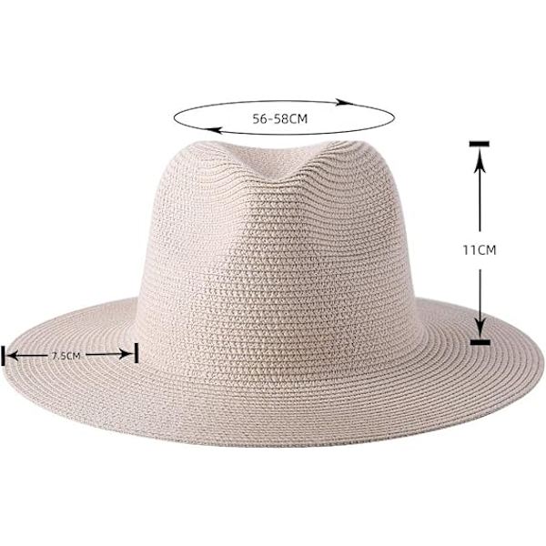 Ny Naturlig Panama Blød Formet Stråhat Sommer Dame/Herre Bredskyggede Strand Solhat UV Beskyttelse Fedora Hat Beige