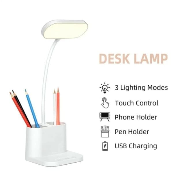 LED Bordlampe Penn Telefonholder USB Oppladbar Soverom Leselys Dimbar