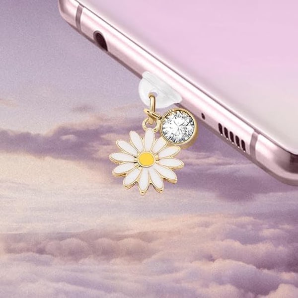 1 st Dammskydd för USB-C Laddningsport Mini Daisy Blomma Mobiltelefon Charm för Samsung/OnePlus/Xiaomi/oppo Andr