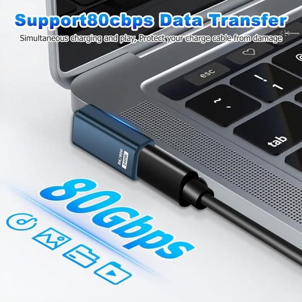 2-pack USB C 90° 80 Gbps USB C hane till hona 240W Thunderbolt 5 förlängningsadaptrar för iPhone 15/16, surfplatta, telefon