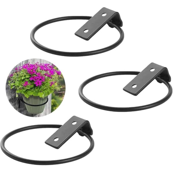 Sort metal blomsterpotteholder, 3 stk, 15 cm, hængende ring til blomsterpotter, til have og altan