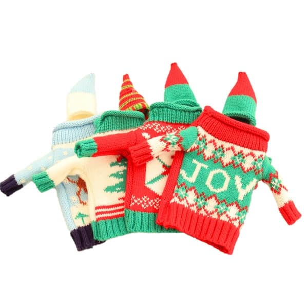 Julevinflaske Strikket Grim Sweater Cover Sæt, Thanksgiving Halloween Julegave