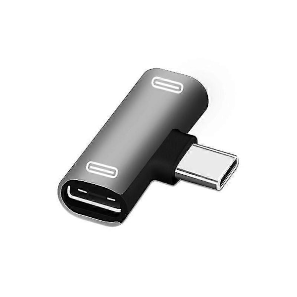 2-i-1 USB-C-delare Typ C hane till dubbla Typ C hona hörlurar laddare -Sy silver