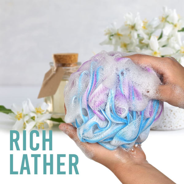 Loofah Exfolierande Badsvamp – 60g/st Extra Stor Duschpuff, Kroppspuff, Duschsvamp, Duschskrubbset om 4
