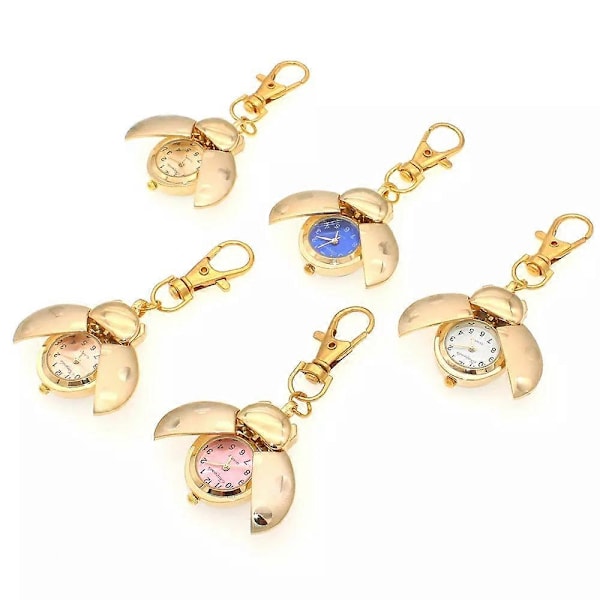 Uudet leppäkerttukellot Kuoriainen Kello naiset miehet lapset taskukello opiskelijat kvartsikello avaimenperät taskukello kaulakoru kellot kulta Pink with chain