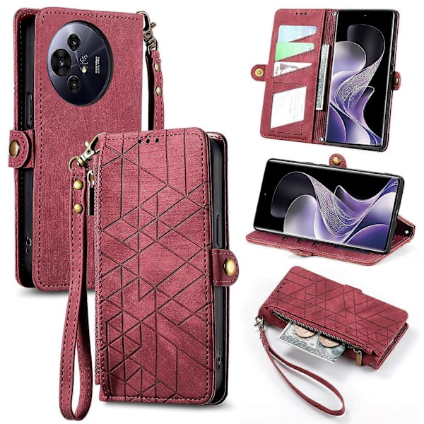 Til TCL 50 Pro NxtPaper 5G Etui Lynlås Tegnebog Geometri Linjer Læder Telefon Cover - Rød Multicolor Red