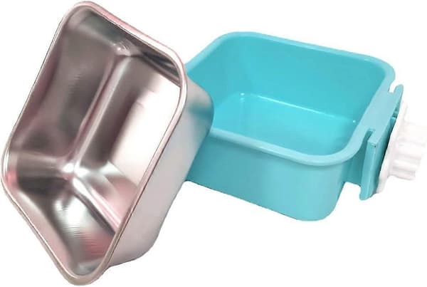 1 STK 2-I-1 Aftagelig Hundeskål til Bure Hvalpefoderautomat Vandskål med Boltholder Rustfrit Stål Kæledyr Hængeskål Blue Small - Square