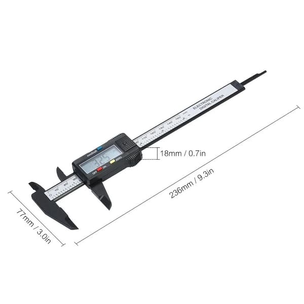 150 mm (6 tommer) digital skydelære i kulfiber med LCD-display
