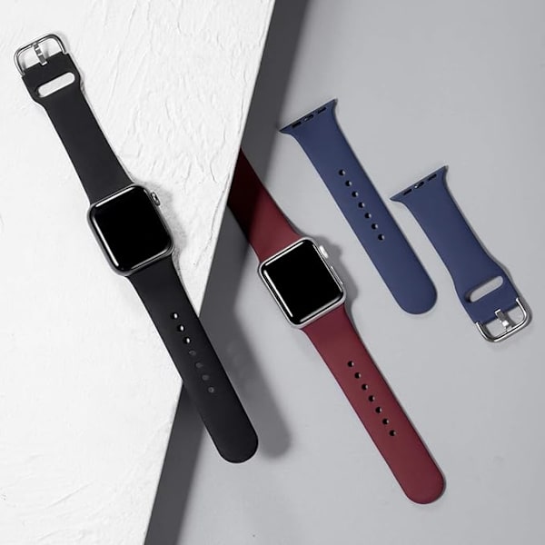 3 st band kompatibel med Apple Watch-band - Mjukt silikonband för iWatch Series 9 8 7 6 5 4 3 2 1 SE Ultra Black/Blue/Red 42/44/45/49mm