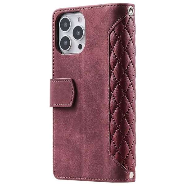 For iPhone 14 Pro 6.1 tommer Lommebok Deksel med Glidelås Tekstur PU Lær Flip Stativ Veske Wine red Style D iPhone 14 Pro