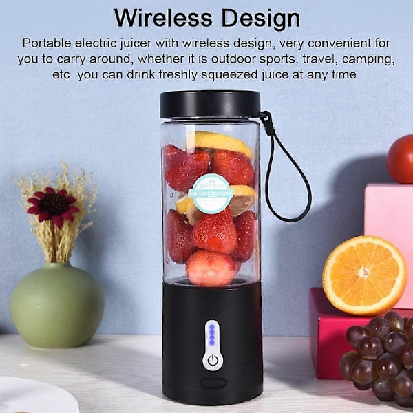 Personlig Blender för Smoothies och Shakes Smoothie Blender Mini Maskin 530ML Svart