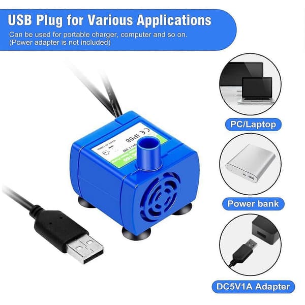 Kjæledyr Vanndispenser Pumpe USB Oppladbar LED Kattefontene Motorpumpe Fp