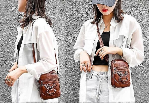 Crossbody-telefonväska för kvinnor, små mjuka handväskor i läder, axelväskor, multifunktionell påse, mini messenger-väska