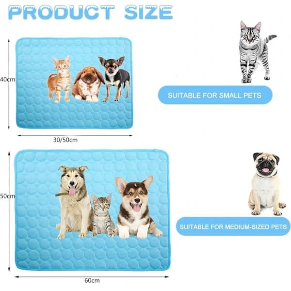 Kølemåtte til hunde og katte, kølemåtte til kæledyr, kølepude der køler, kølemåtte til katte og små hunde - selvkølende, blå/grå 40*30CM