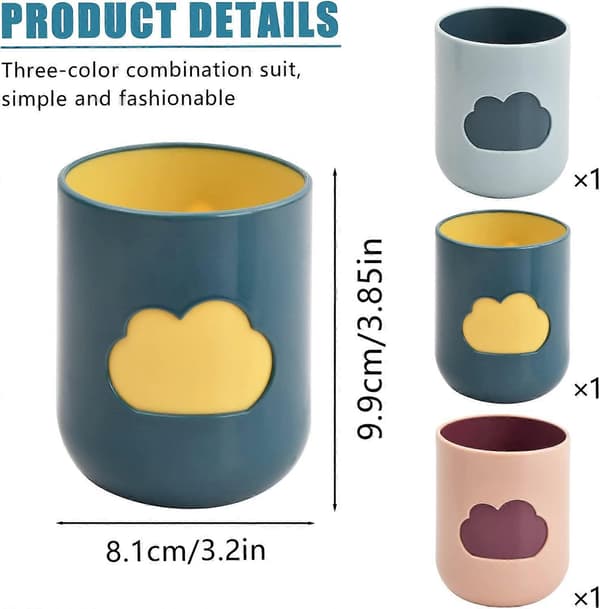 3-pack Tandborstmugg PP-plast Tandborsthållare Återanvändbar Tandborstmugg för Resor Camping Badrum Städad
