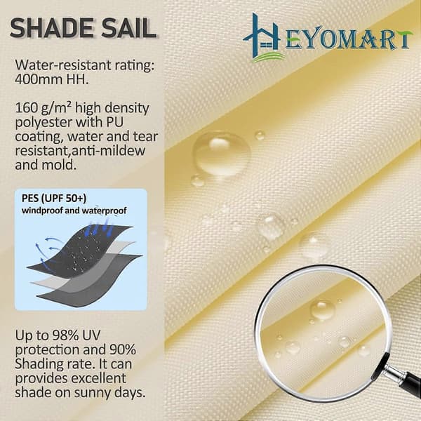 Solskyddstak 2x2x2m Triangel Markis 98% UV-skydd med Gratis Rep Cream White