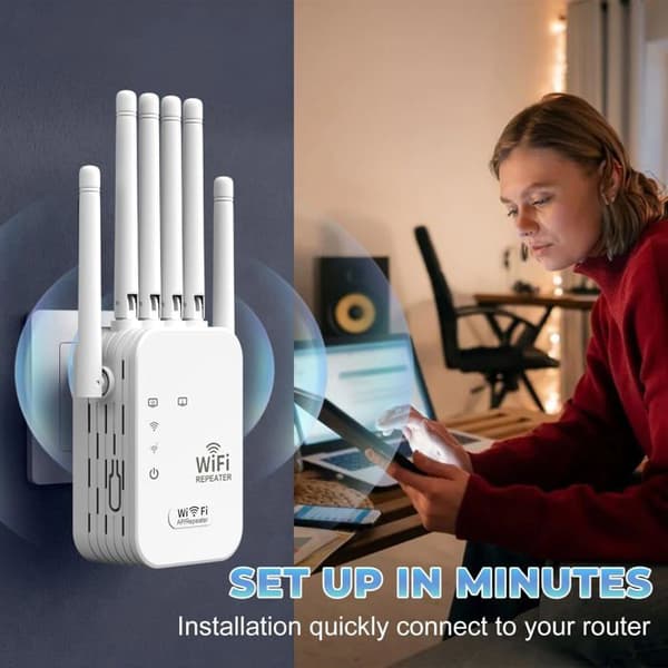 1200 Mbps WiFi Repeater - 6 Antenner - 2 Ethernet-porte - AP Router-tilstand - Hjemmekontor