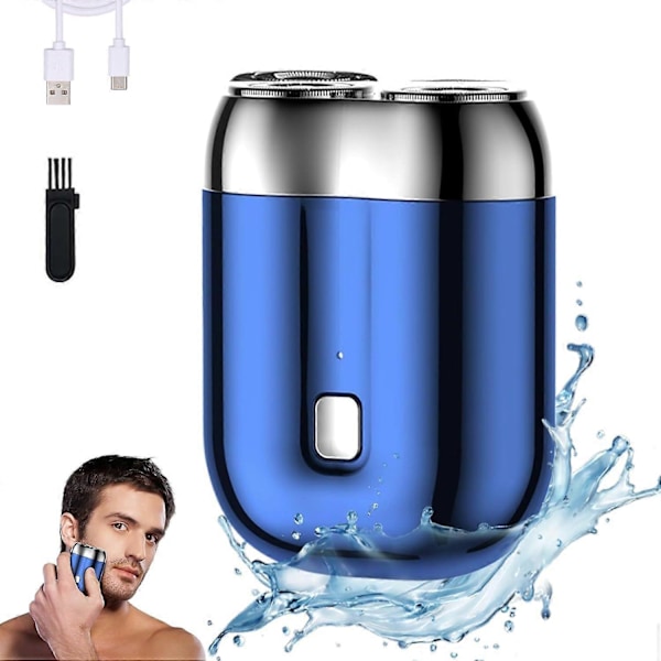 Elektrisk barberhøvel for menn, 2025 Nye elektriske mini-barbermaskiner for menn, Oppladbar vanntett kompakt elektrisk barbermaskin, Dobbelthodet barbermaskin Blue