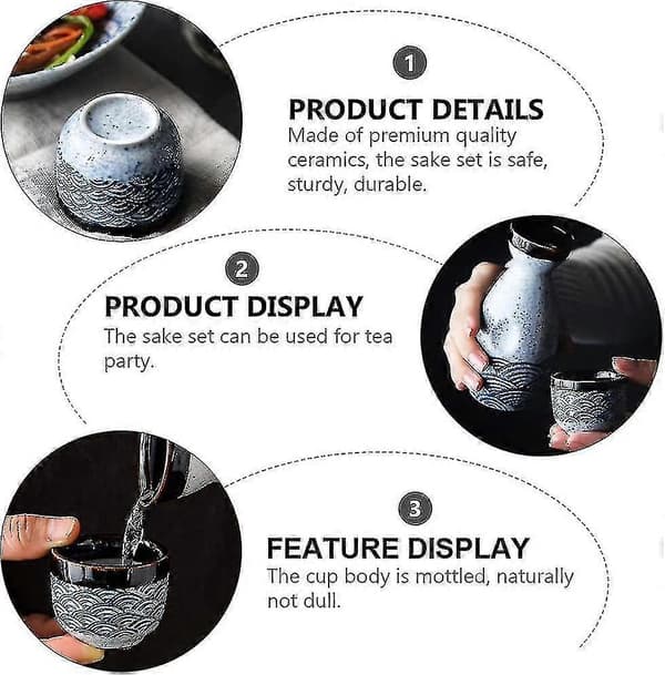 Japanskt Sake Kopp Set 4 st 35ml Sake Koppar + 1 st 180ml Sake Kanna Set Keramiska Vinglas
