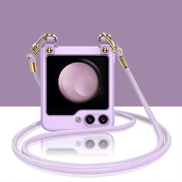 For Samsung Galaxy Z Flip 5 Deksel Med Crossbody-stropp, Slankt Hardt PC All-inclusive Deksel Med Ytre Skjermbeskytter Purple