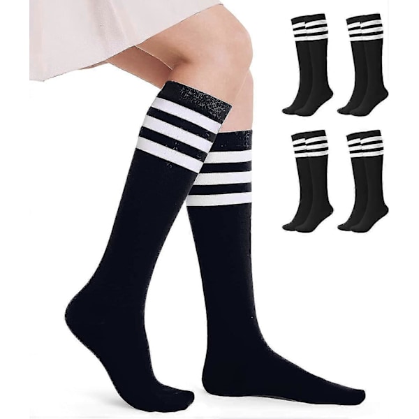 4-pak Kvinders Knæhøje Strømper Casual Tube Strømper Black white