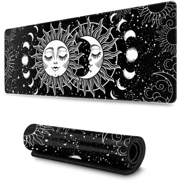 Gaming Musemåtte Ekstra Stor Astrologi Udvidet Stor Musemåtte Langt Skrivebordsunderlag med Syede Kanter 80x30x0,3 cm, Måne og Sol