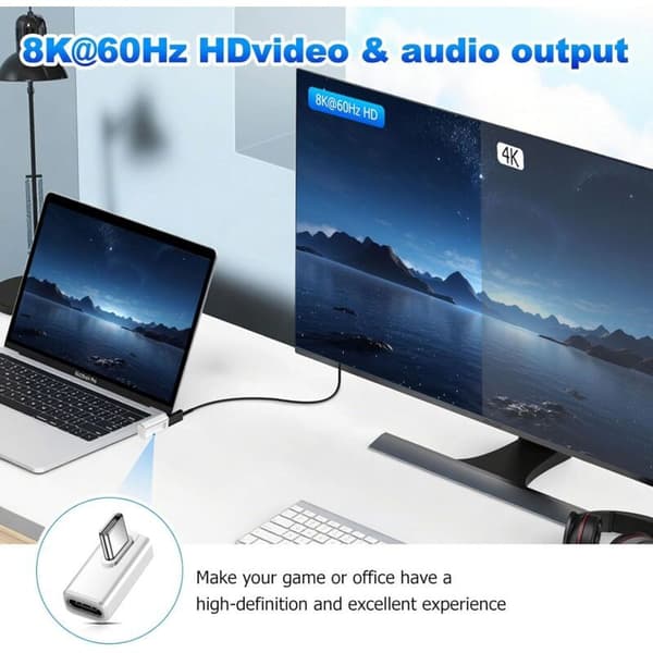 Pakke med 2 USB C 90° 80 Gbps USB C han til hun 240W Thunderbolt 5 forlængeradaptere til iPhone 15/16, tablet, telefon