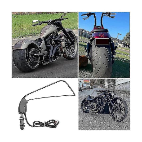 Motorcykel Segl Bakspejl Sidespejl Med LED Blinklys Til Softail Sportster, Sort
