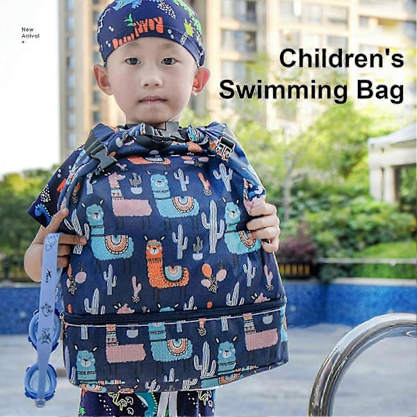 Svømmebag Våt og Tørr Separasjon Justerbar Vanntett Tegneserie Print Barne Ryggsekk Strandveske Utendørsutstyr Kaesi Navy Blue Small