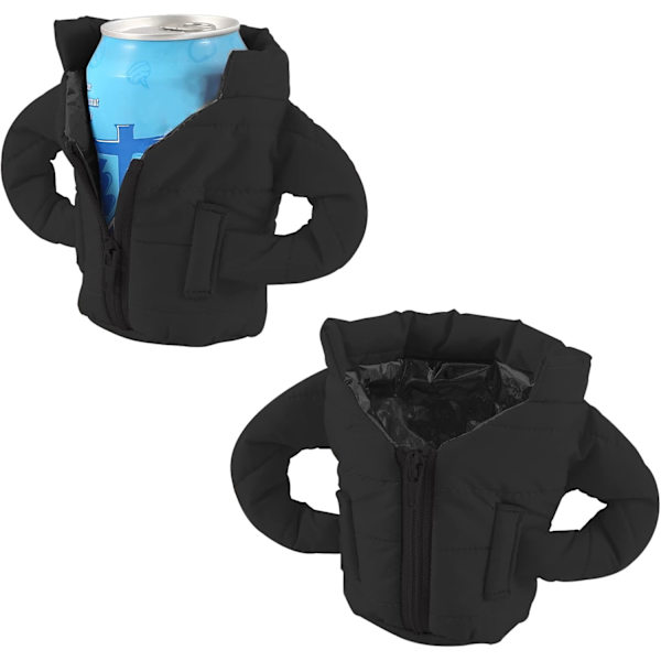 Kylväska för burkar, Ölkylväska Dryckesjacka Dryckeskylare, Ölväst Jacka Omslag, Isolerad Kylväska för 12oz Burkar, Kreativa Ölkåpor Black