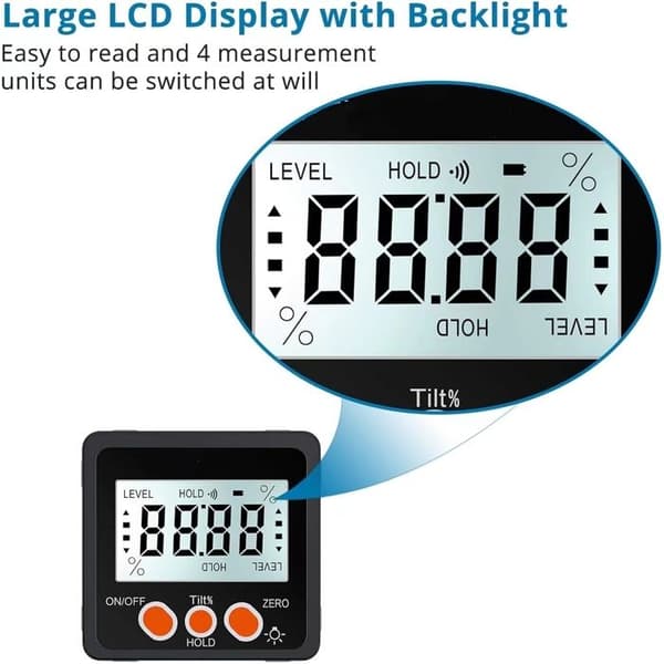 Digital Inclinometer Vinkelmåler 4 * 90° Level Box Vinkelsøger Baggrundsbelysning Skråmåler Magnetisk Base in/FT MM/M