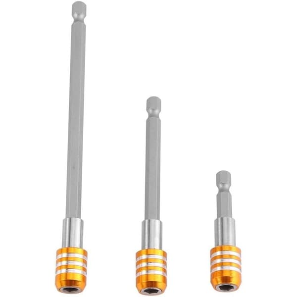 3 stk magnetisk bitsholder skrutrekkerforlenger sekskantet 1/4\" gul 60/100/150mm