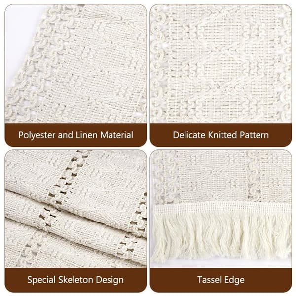Beige bomulds makrame bordløber med kvaster - 1 stk, beige, 30×180cm - håndlavet boho bordløber, vaskbar - makrame