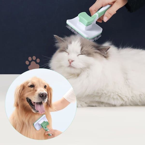 1 stk. børste til hunde og katte, kattebørste til fjernelse af løse hår, underuld og filtre - Grøn