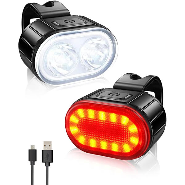 USB-ladattava polkupyörän valosarja, 350 lumenin erittäin kirkas etu- ja takavalo LED-takavalo, vedenpitävä IPX5, 4/6 tilaa, tilamuisti