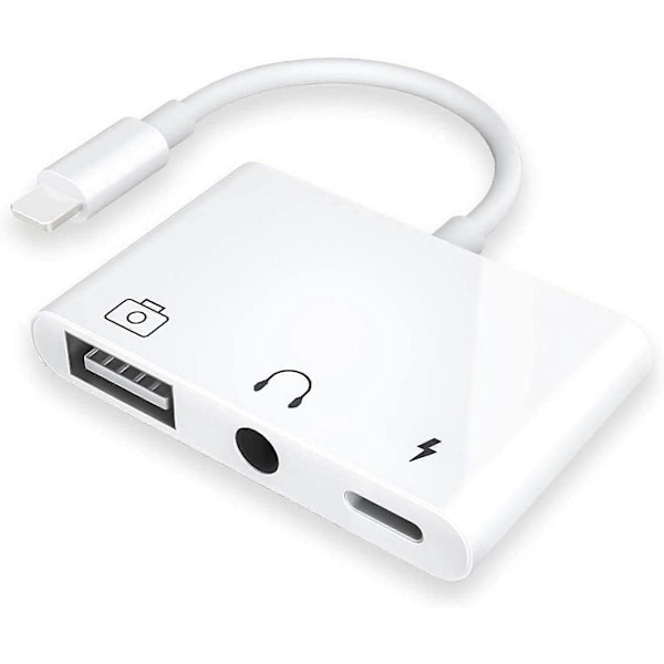 3-i-1 USB Hona OTG-adapter med Laddning och 3,5 mm Hörlursljuduttag Splitter för iPhone/iPad