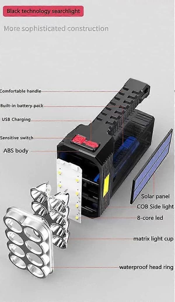 Solar LED-lys - Solar LED-søgelygte Spotlight USB genopladelig håndlygte Campinglampe