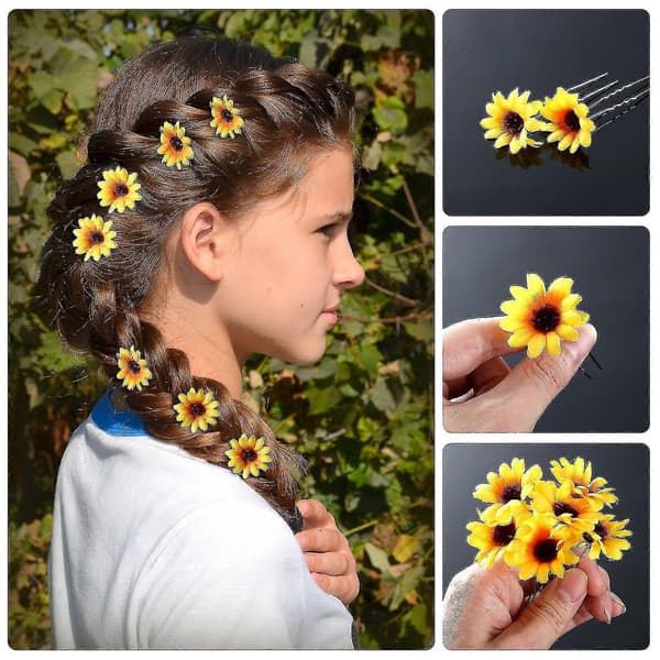 15 stycken solros-hårklämmor, blommiga hårklämmor med 3 stycken solros-kransar