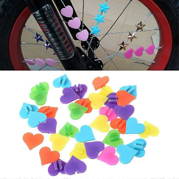 1 pose cykelegerpynt, farverige hjerteformede børnecykelhjulclips