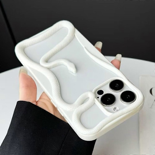 iPhone 16 Pro -puskurikotelo, 3D-käärmekuvioinen ontto TPU-puhelinkuori - Kiiltävä valkoinen Multicolor Glossy White