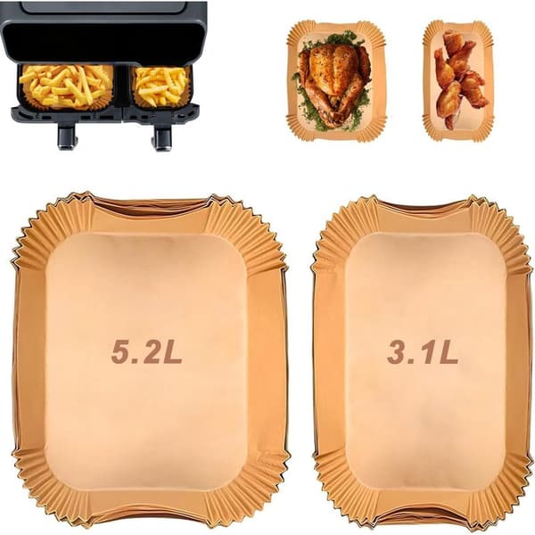 Airfryer bagepapir til Philips Double Basket 3000-serien, Varmluftsfrituregryde bagepapir til Tefal Easy Fry EY901810 EY905D 5.2/3.1 L, Cecotec