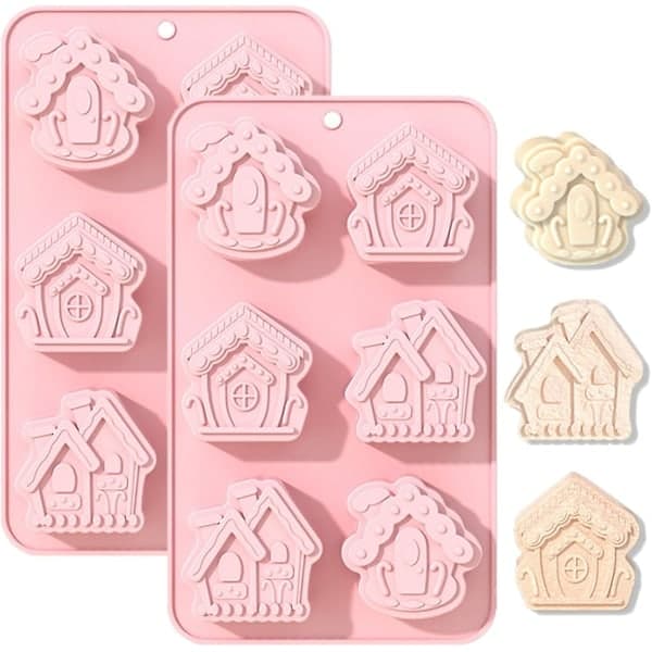 (2-pak) Jule silikoneforme Peberkagehusforme Non-stick silikoneforme til bagning Pink geléforme Chokolade
