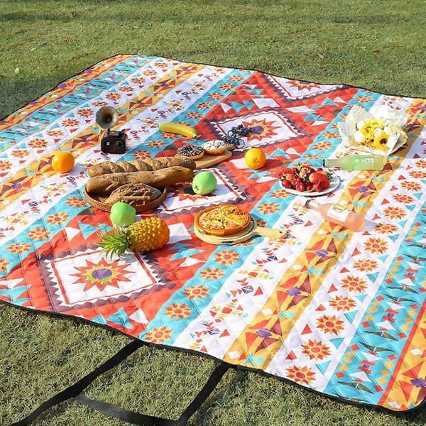 Vanntett piknikteppe, sammenleggbar sandfri strandmatte med bærehåndtak, vaskbart piknikteppe 200 x 200 cm