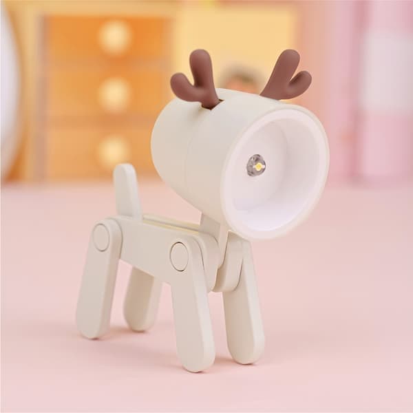 LED-bordlampe, søt jule-reinsdyr nattlys telefonholder gave mini justerbar for studenter barn beige deer