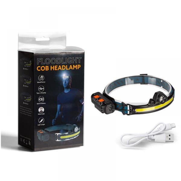 Kraftig oppladbar hodelykt, 2000LM Zoom LED hodelykt med bevegelsessensor, 2200 mAh, 6 moduser, 270° vanntett COB hodelykt for løping