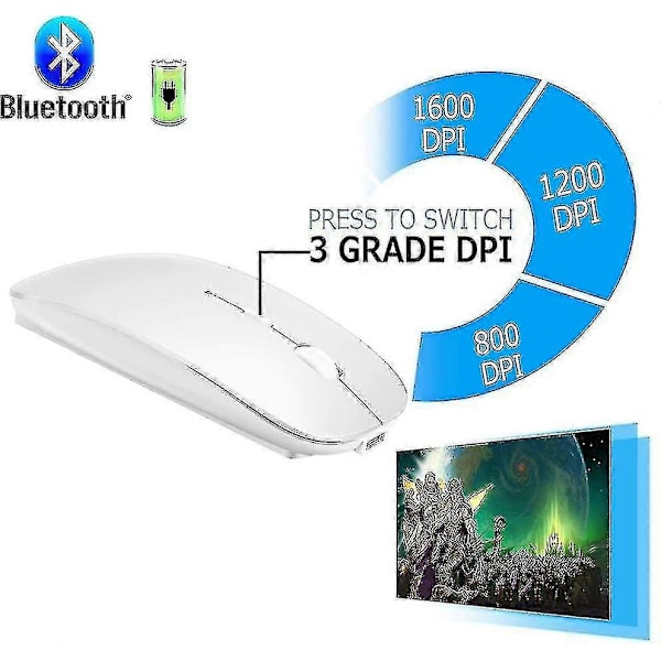 Trådløs Bluetooth-mus til Macbook Pro/Macbook Air/iPad/laptop/iMac/pc white